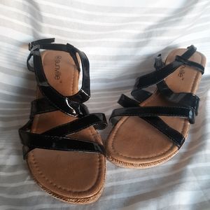 Black Patent Wedges Heels Strappy Strappy Sandals